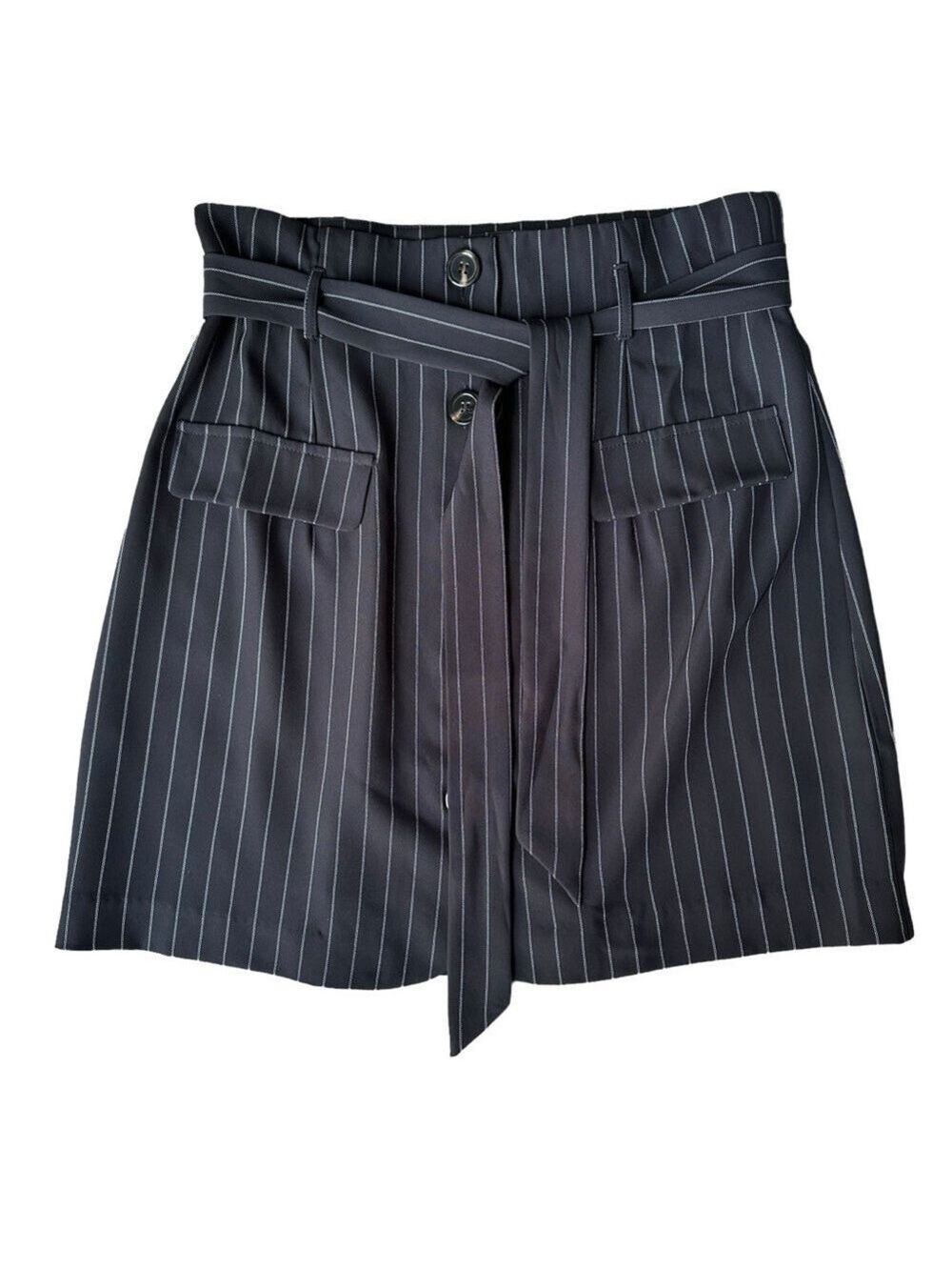 Urban Outfitters Womens Black White Striped Paperbag Waist A Line Skirt Size S